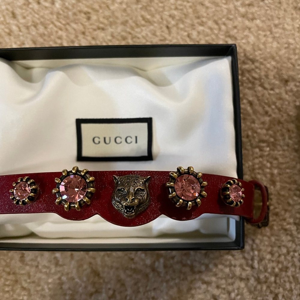 NEW!  Gucci Red Leather Studded Bracelet - Picture 2 of 5